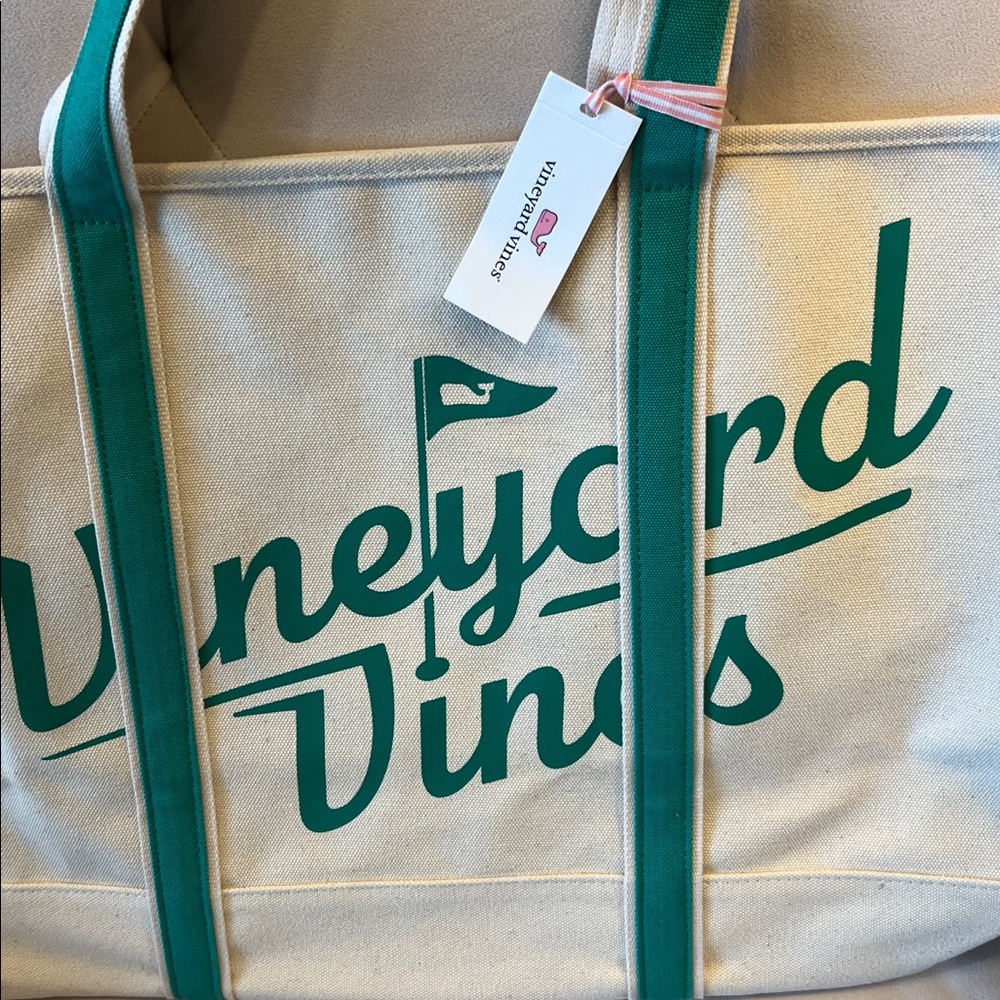 Vineyard Vines Cream Tote with Green Accents - Picture 2 of 10